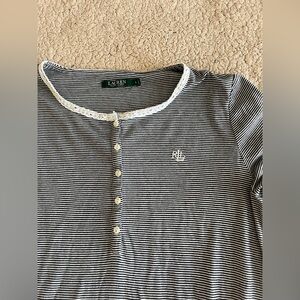 Lauren Ralph Lauren Gray Striped Sleepwear Nightdress Pajama Dress Size Large